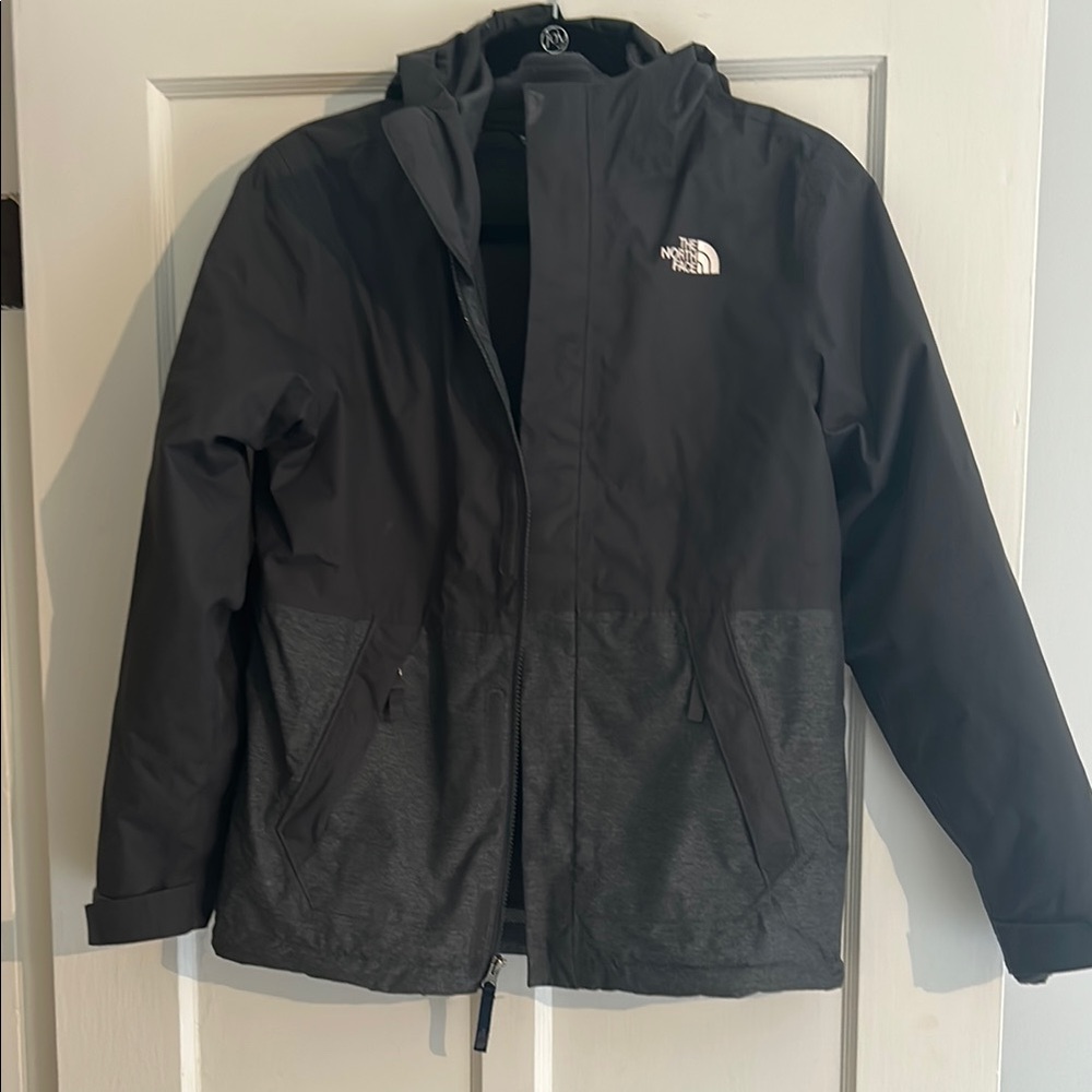 The North Face Boys Black and Gray Hooded winter Jacket
